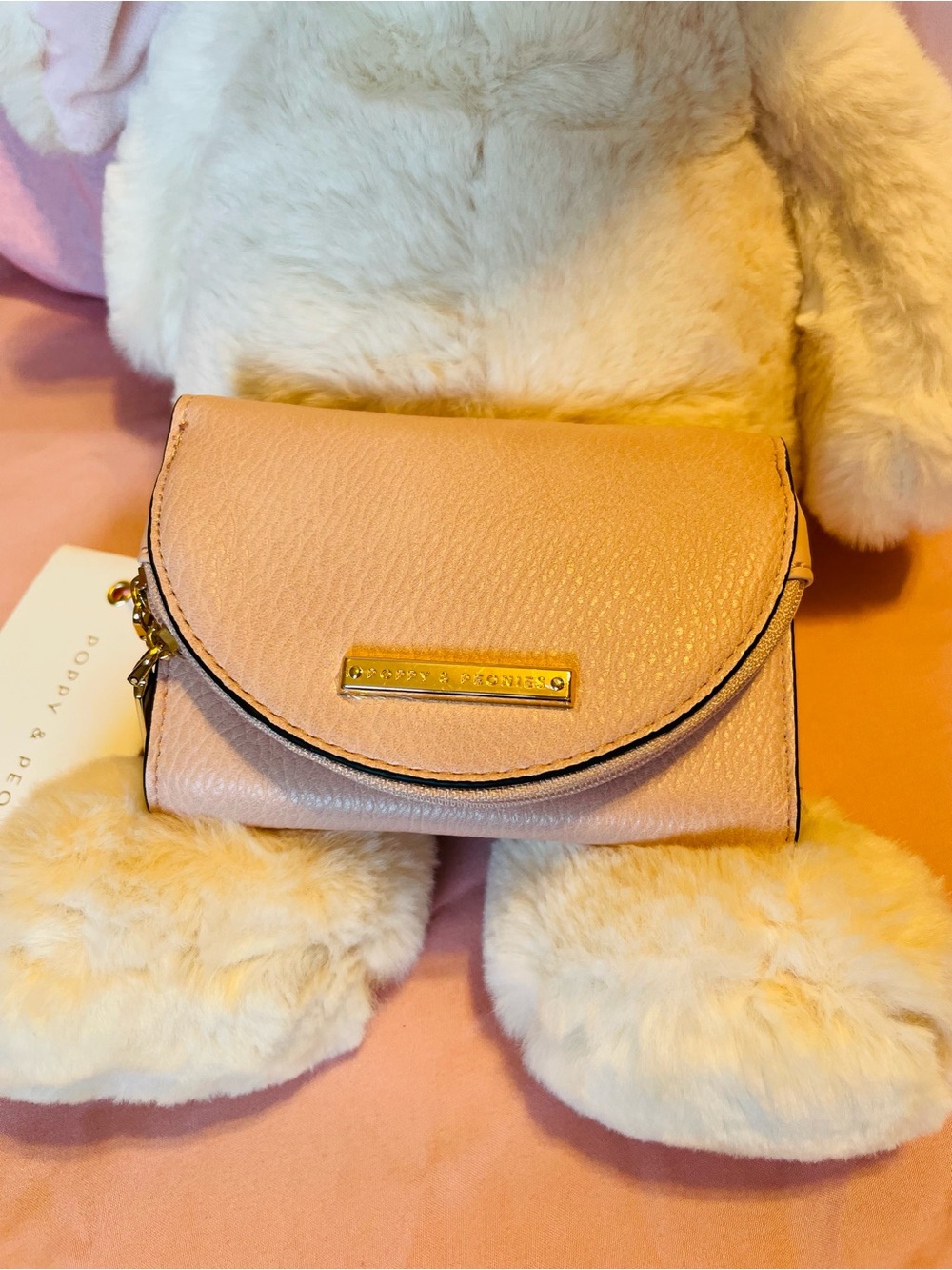 Poppy & Peonies Blush Pink Pebbled Wallet with Gold Plaque
